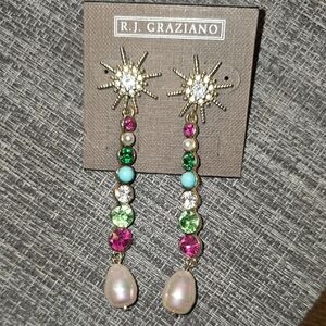 NWT R.J. Graziano Gold Starburst Earrings with Multicolor Gems